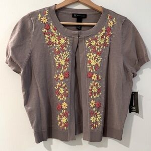 NWT - INC International Concepts Embroidered Short Sleeve Cardigan XLarge